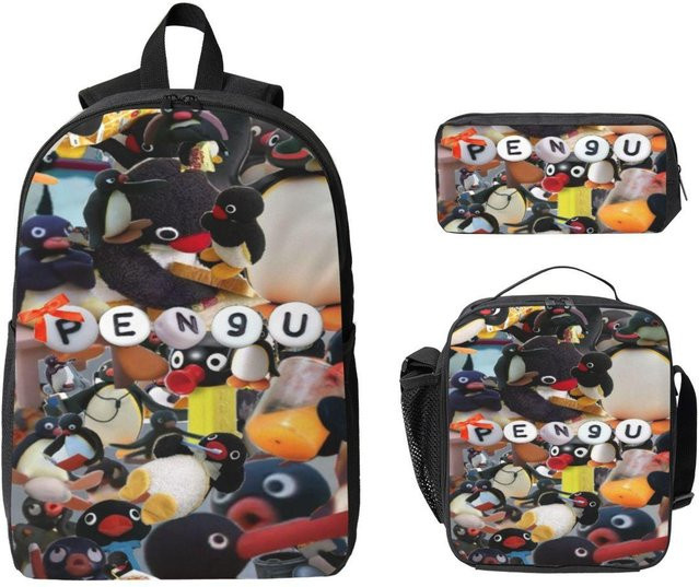 Pingus Cartoon Pinguin Schultaschen Set für Mädchen und Jungen mit Rucksack, Federmäppchen und Brotdose in Multicolour - Bild 1