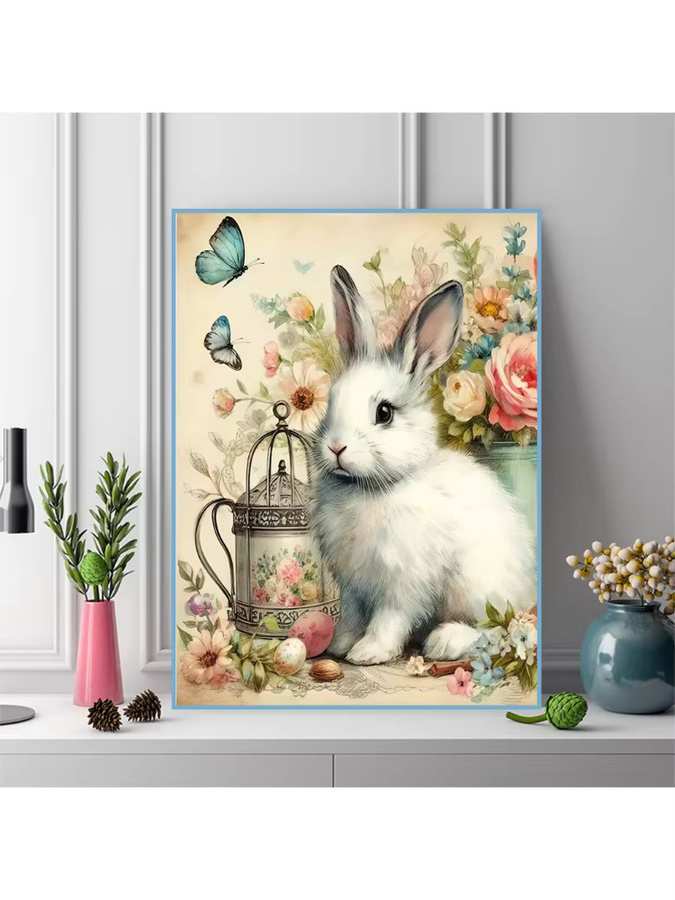 Momoart Diamantmalerei Kaninchen mit Blumen als DIY Stickerei Set in Multicolour, B/H: 20 x 30 cm - Bild 2