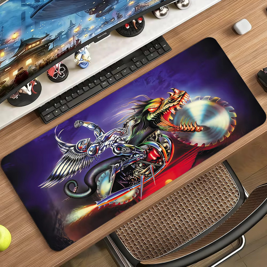 Rock Band J-Judas P-Priest Mauspad in Multicolour, große rutschfeste und wasserdichte Tastaturunterlage mit genähtem Rand für Gaming und Büro - Bild 5