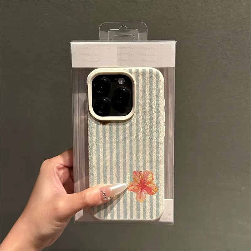 Handyhülle mit Blumenmuster und Litschi-Struktur für Apple iPhone 17, 16, 15 Pro Max Plus in Beige und Multicolour - Bild 3