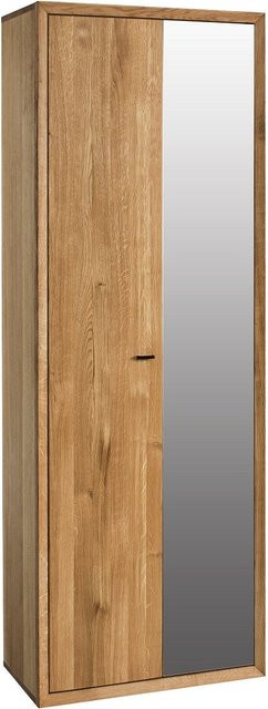 Garderobenschrank Vigo aus massiver Eiche in Braun mit Spiegeltür und Metallakzenten - Bild 1