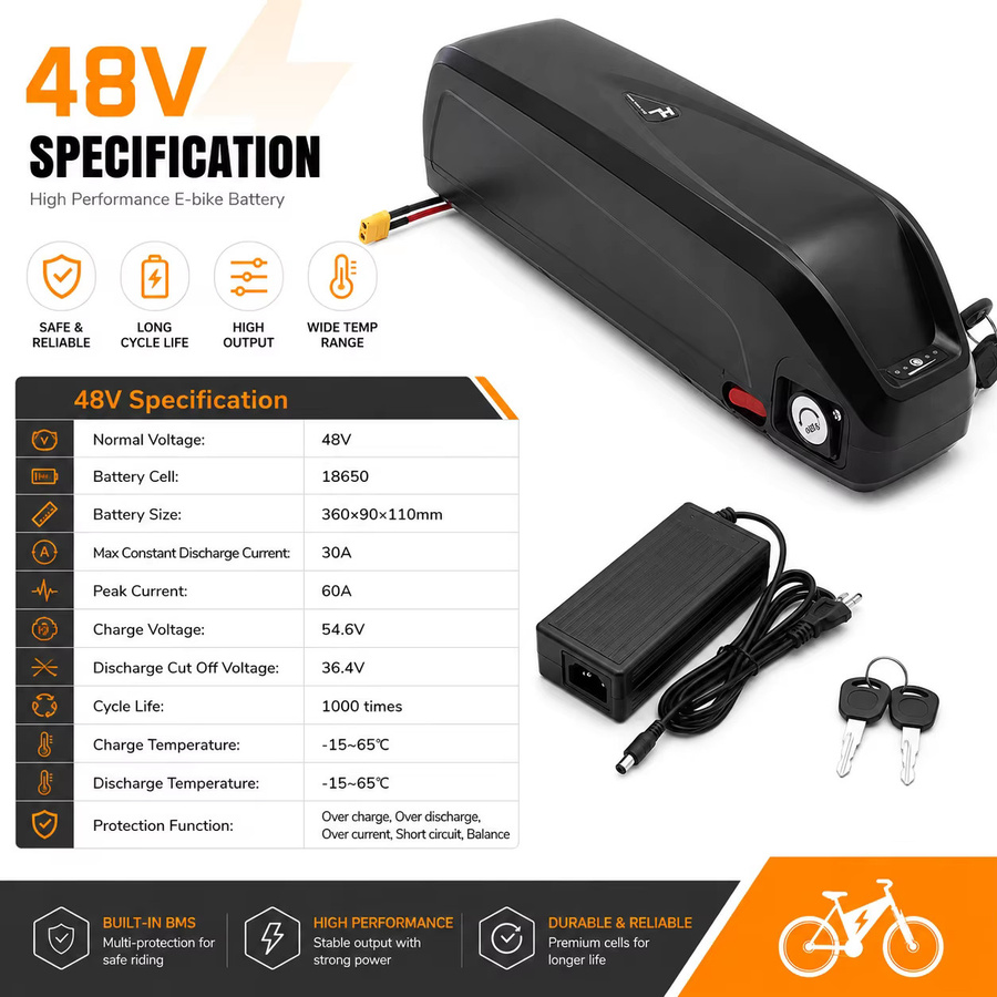Bafang Elektrofahrrad-Akkupack 36V 48V für BBS02 BBS03 BBSHD Motoren, Ersatz-Akku für Unterrohrmontage in Schwarz, 40000 mAh - Bild 3