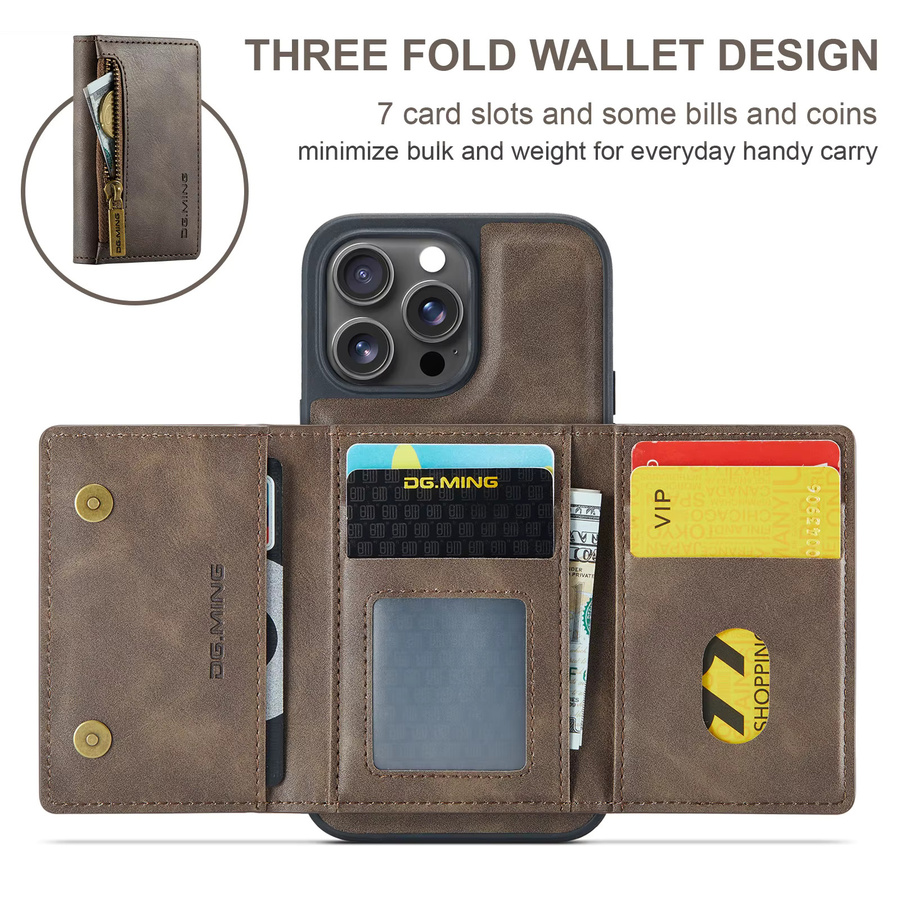 HKNR 2-in-1 Leder Brieftasche und Handyhülle mit MagSafe Standfunktion für iPhone, Braun - Bild 3