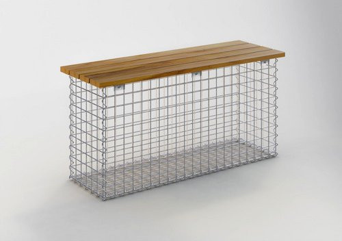 Gabiona Gabionenbank aus Stahl und Teakholz in Silber und Teak, B/H/T: 30 x 50 x 30 cm - Bild 1