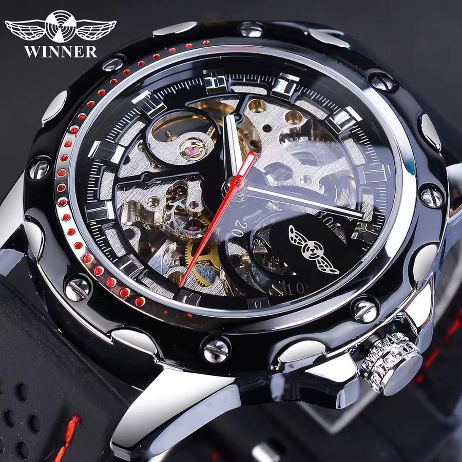 FORSINING Armbanduhr Automatik, Skeleton, Schwarz, Kautschukband, Herren - Bild 6