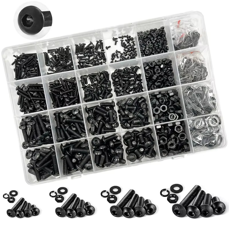BOVILEVR 2000-teiliges Sechskant-Halbrundkopfschrauben-Set mit Muttern und Unterlegscheiben aus legiertem Stahl, metrische Bolzen M2-M5 in Aufbewahrungsbox - Bild 3