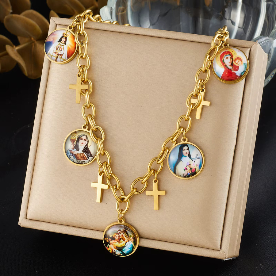 xiyanike Halskette mit Kreuz-Anhänger, Edelstahl, Gold, Damen - Bild 3