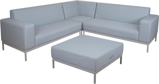 MCW Alu-Gartengarnitur C47 in L-Form, 4-teilig, Blau, mit wetterfestem Outdoor-Stoff und Abdeckhaube - Bild 2