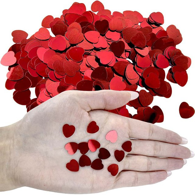 Glitzerndes Herz-Konfetti in Rot für Valentinstag, Hochzeit und Party als Tischdekoration - Bild 1