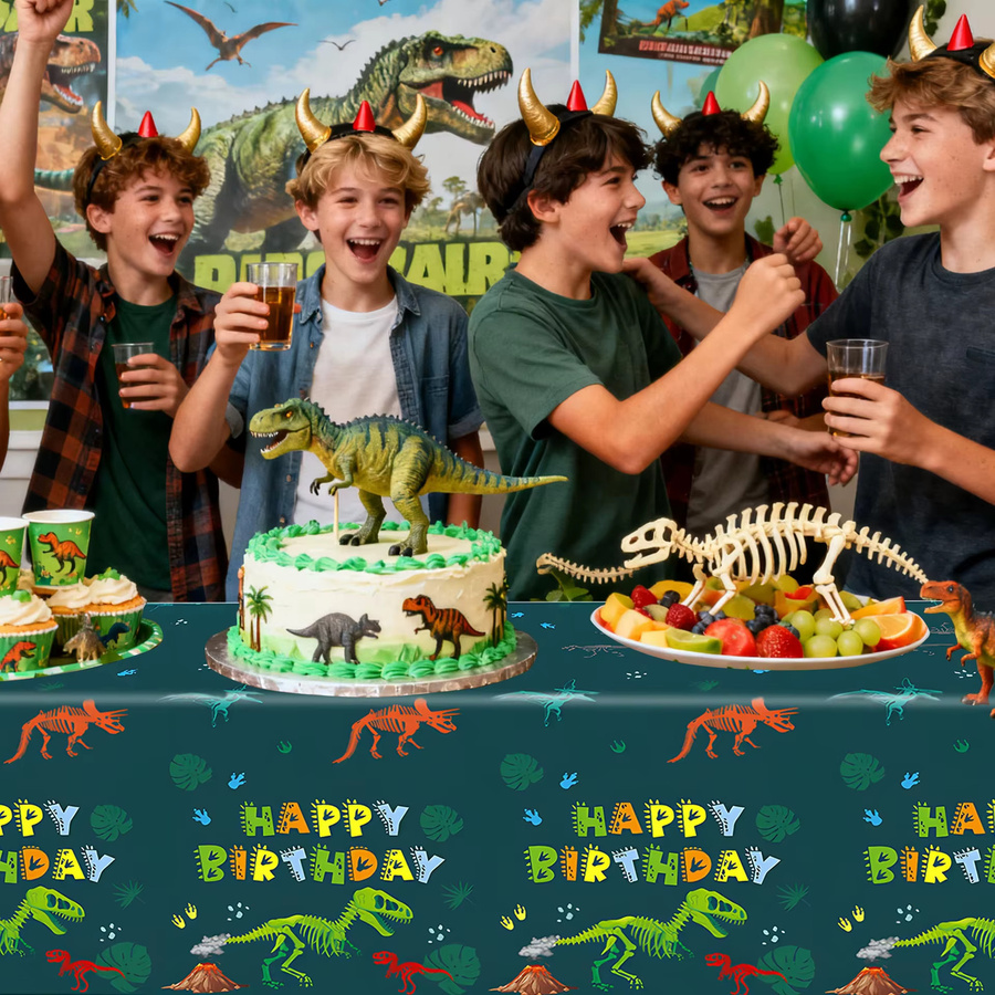 Hasbro Dinosaurier Tischdecke mit Cartoon-Grafik für Kindergeburtstage und Babypartys, rechteckig, mehrfarbig - Bild 2