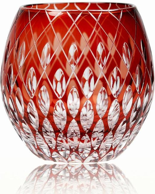 Edo Kiriko Kristall Whiskey Tumbler Yiran Furniture Japanischer Stil mit Handgravur Kaleidoskop und Regentropfen, Rot, 330 ml - Bild 1
