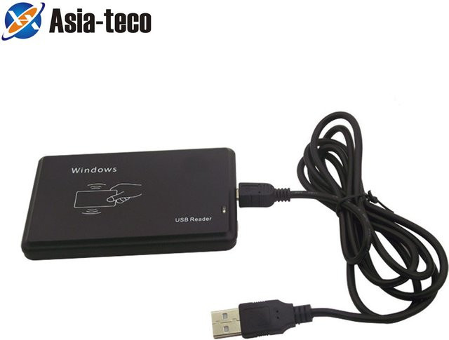 Asia-Teco RFID IC-Kartenleser mit Micro-USB-Anschluss als Smartcard-Encoder und Näherungssensor für Zugangskontrollsysteme, Schwarz - Bild 1