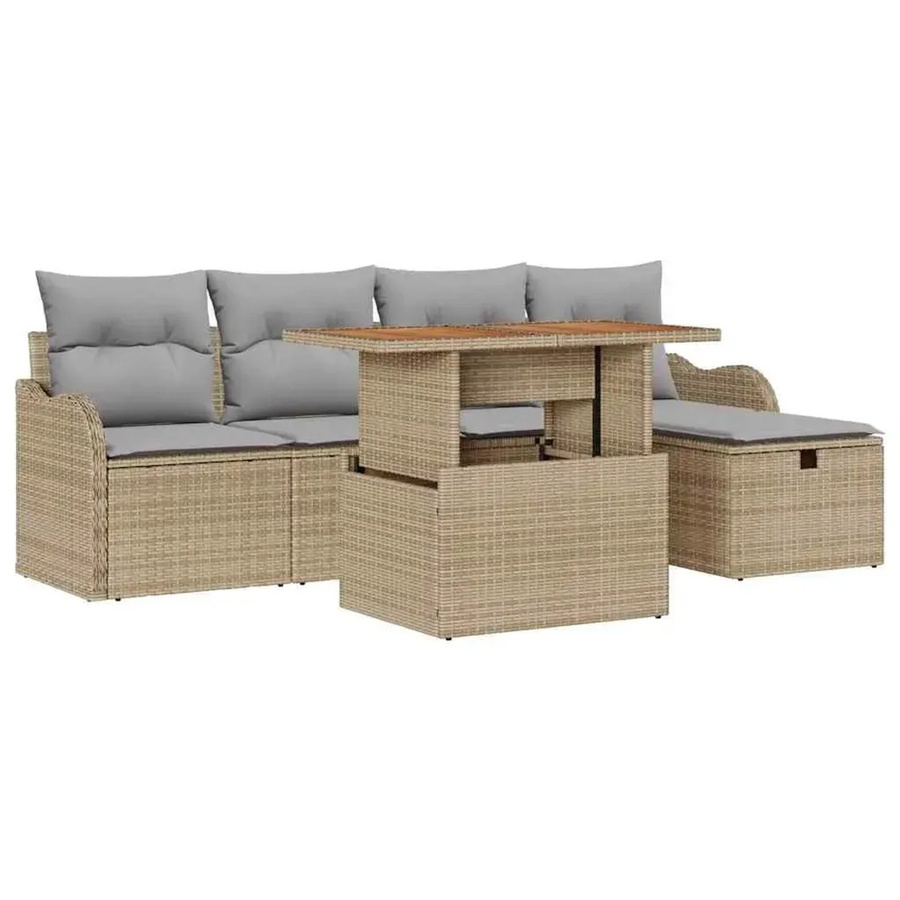 vidaXL Garten-Sofa-Set aus Poly-Rattan in Beige, 6-teiliges L-Shape Lounge-Set mit Kissen und integriertem Stauraum für Garten, Balkon oder Terrasse - Bild 2