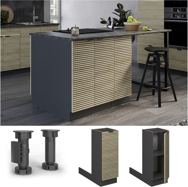Vicco Regalinselunterschrank Fame-Line Küchenunterschrank in Anthrazit und Eiche mit Soft-Close-Türen - Bild 1