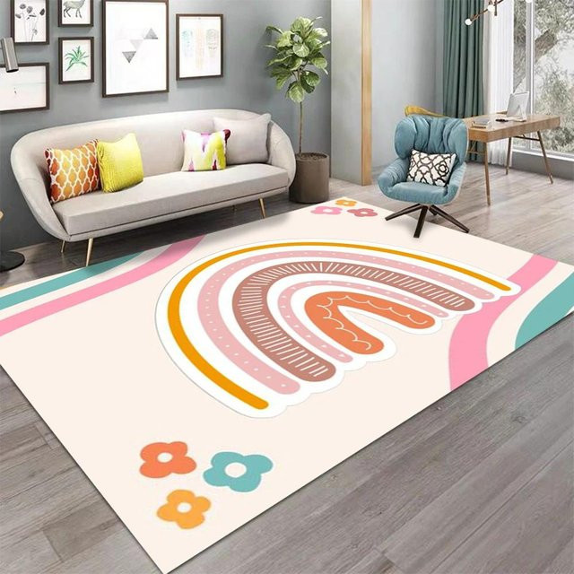 Lodestar Regenbogen-Teppich mit Streifenmuster in Bunt, rutschfester und bequemer Bodenbelag aus Polyester für Kinderzimmer, Wohnzimmer oder Badezimmer, B/T/H: 60 x 40 x 1 cm - Bild 1