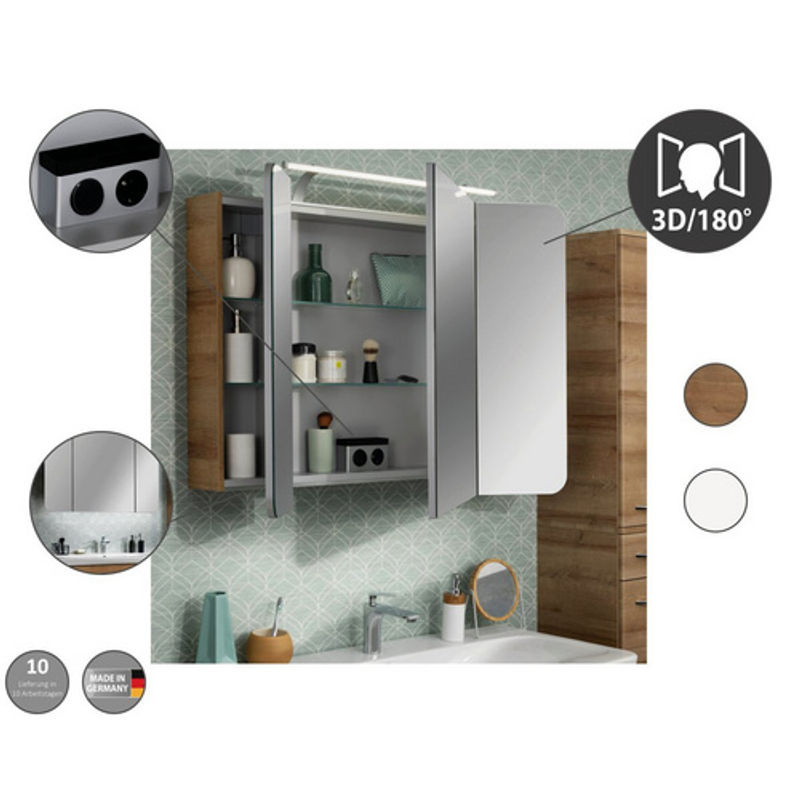 Fackelmann Spiegelschrank Milano Weiß mit LED-Beleuchtung und Softclose-Türen, B/H/T: 110 x 78 x 15,8 cm - Bild 4