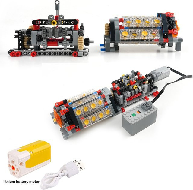 Wishiot MOC Bausteine DIY Spielzeug mit 6-Gang-Getriebe und transluzentem V16-Motor in Mehrfarbig - Bild 1