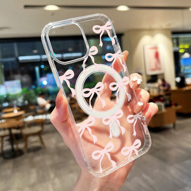 Transparente magnetische Silikon Handyhülle mit Schleife und Knoten für iPhone 11 bis iPhone 17 Pro Max, stoßfeste Schutzhülle - Bild 1