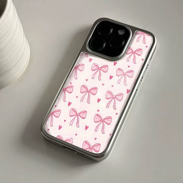 DecoPhone Stoßfeste Handyhülle mit rosafarbener Hydrogel-Rückplatte und silbernem Rand für iPhone 17, 16, 15 und 14 Pro Max - Bild 1