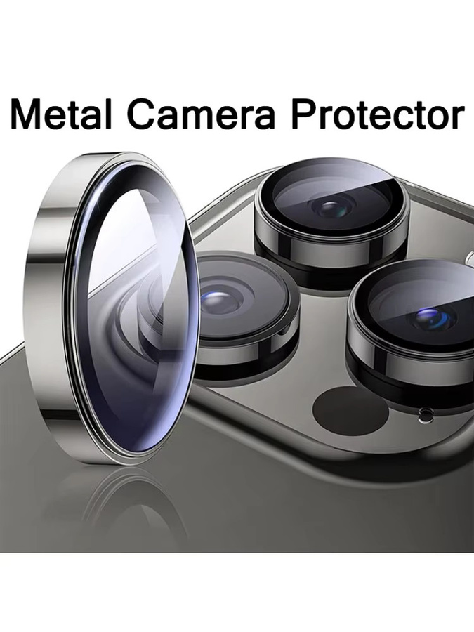 Kameraobjektivschutz aus gehärtetem 9H Glas mit Metallring für Apple iPhone 16 15 14 13 12 Pro Max Mini Plus in Schwarz - Bild 5