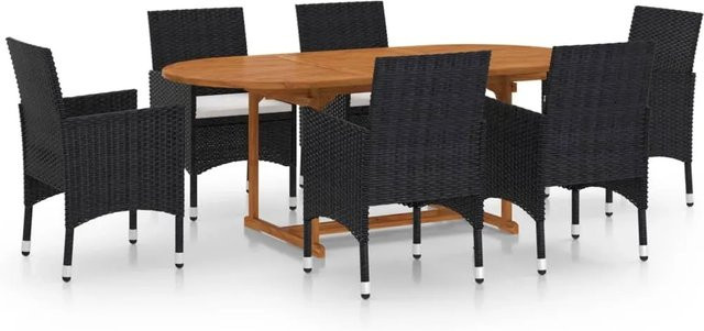 vidaXL 7-tlg. Garten-Essgruppe aus Akazien-Massivholz und Poly Rattan in Schwarz - Bild 1