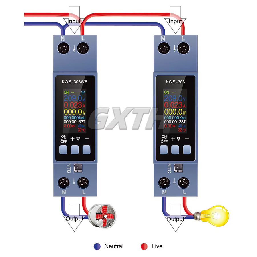 GXTH KWS-303WF 8-in-1 Digitales Smart Life Tuya WIFI Energie Meter mit Spannung Amperemeter Frequenz Meter und Timer AC85-290V 0-40A - Bild 2