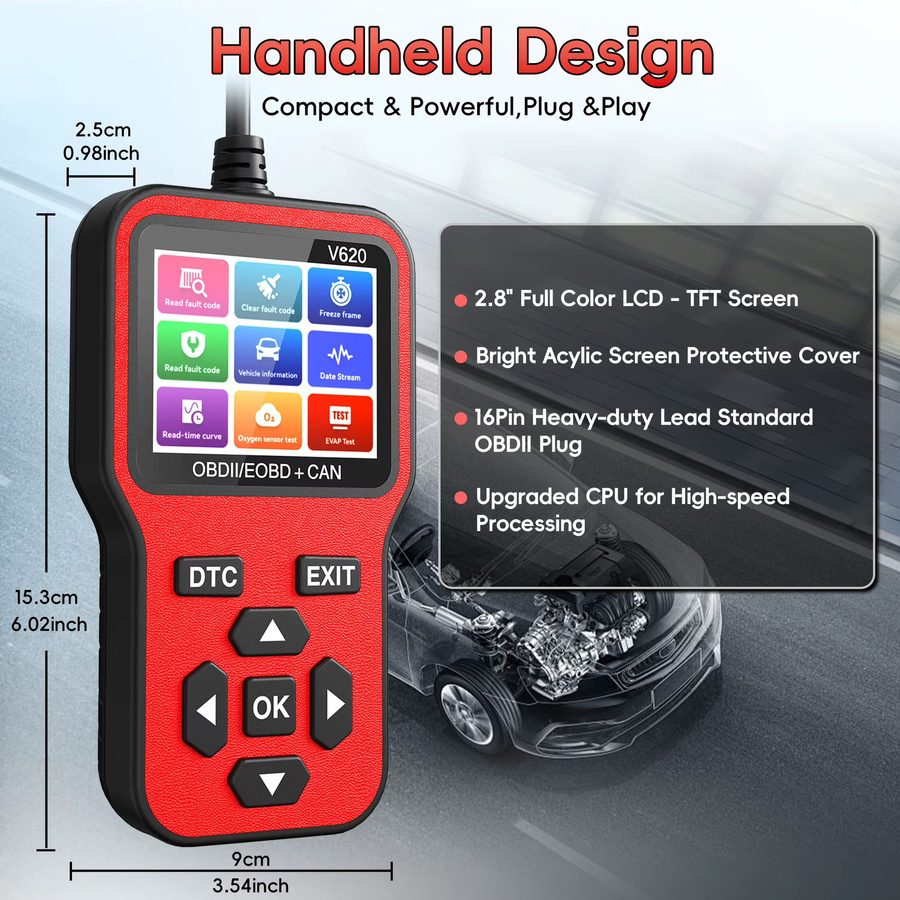 RUOGINSS OBD2-Diagnosescanner in Rot mit Motorlichtcodeleser, Batteriespannungstester und I/M-Bereich zur Fahrzeugprüfung und Fehlerrücksetzung - Bild 2