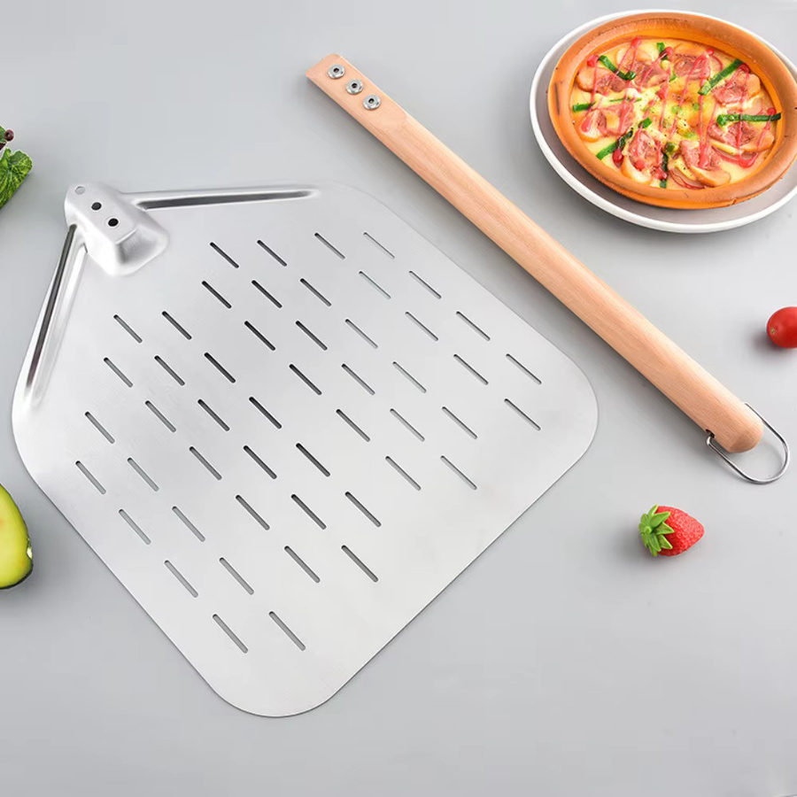 Venlohome Pizzaschaufel aus Edelstahl mit Holzgriff in Silber und Braun, 12 Zoll (30,48 cm) - Bild 2