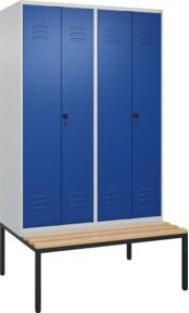 C+P Spind Classic PLUS Schwarz-Weiß-Spind mit integrierter Sitzbank aus Buche-Hartholz, 4 Abteile, Sicherheits-Drehriegel, B/T/H: 212 x 120 x 81,5 cm - Bild 1
