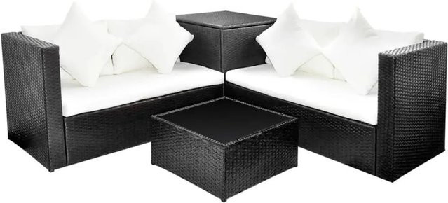 vidaXL 4-tlg Garten-Lounge-Set aus Poly Rattan in Schwarz mit Auflagen und L-Form - Bild 1