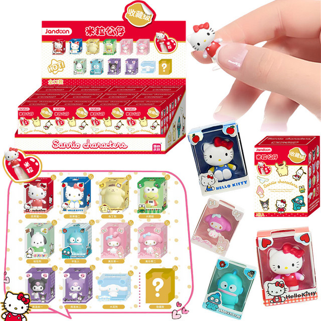 JANDOOM Sanrio Hello Kitty Pochacco Kuromi Pom Purin Cinnamon Actionfiguren, Reiskorn-Puppenmodell Blindbox-Spielzeug - Bild 1