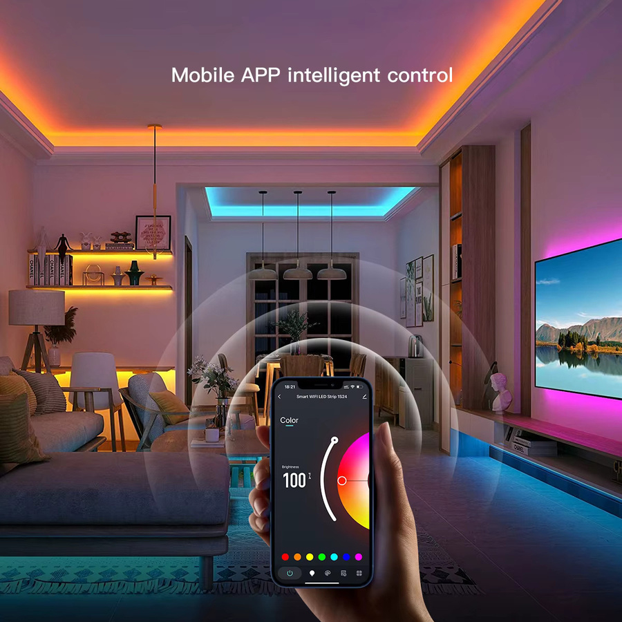 CHNAITEKE RGB LED COB Streifen mit USB 5V, Tuya WiFi und Bluetooth, Multicolour, 576 LEDs/m, RA90, intelligente App-Steuerung - Bild 2