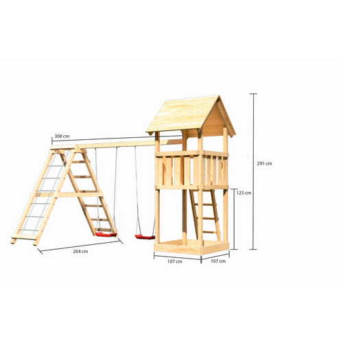 Karibu Kinderspielturm Lotti Set mit Doppelschaukel und Klettergerüst, Farbe: Natur-Braun, B/H/T: 107 x 291 x 107 cm - Bild 3