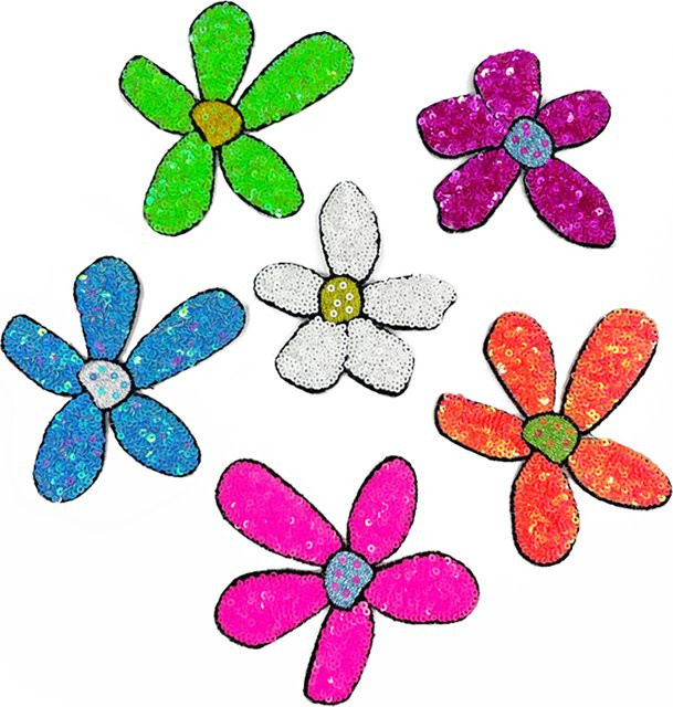 Buntes Pailletten-Blumen-Patch zum Aufbügeln, glänzend, B/H: 8 x 9 cm - Bild 1