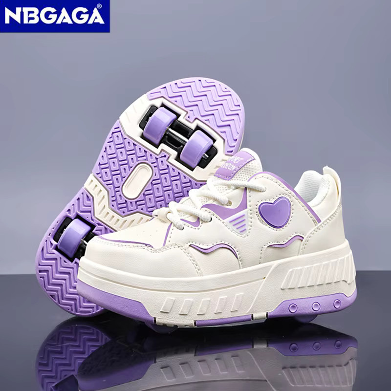 NBGAGA Mädchen-Rollschuhe, Vierrad-Rollschuhe, mit Herz-Print-Dekor - Bild 4