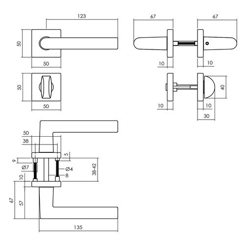 Intersteel Türdrücker Broome WC in Schwarz aus Aluminium, B/H: 55 x 55 mm, Stift: 8 mm - Bild 2