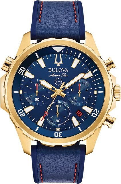 Bulova Chronograph, Quarz, Edelstahl, Blau, Leder, 43 mm, Herren - Bild 1