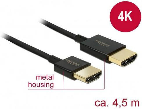 Delock Slim Premium HDMI Anschlusskabel 4K UHD Schwarz 4,5 m mit vergoldeten Steckkontakten - Bild 1
