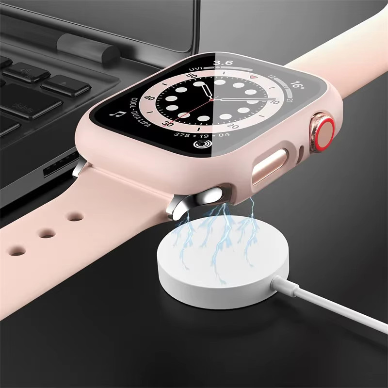 Hülle mit gehärtetem Glas für Apple Watch, Silikon, Roségold, Unisex - Bild 3