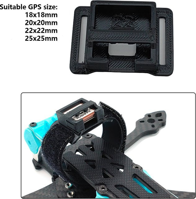 PHISITAL GPS-Modulhalterung aus 3D-gedrucktem TPU in Schwarz zur Befestigung an der Batterie für RC FPV Drohnen - Bild 1