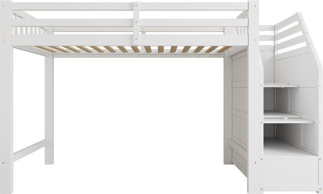 Hochbett für Kinder von WM Store DE in Weiß mit Lattenrost, integriertem Stauraum und Treppe, H x B x T: 256 x 98,5 x 147 cm - Bild 1