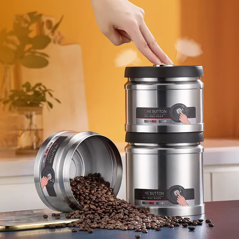 CHANSUNRUN Vakuumversiegelter Vorratsbehälter aus Edelstahl und Glas in Silber, luftdichter Behälter für Kaffeebohnen und Lebensmittel, 0,75 l - Bild 2