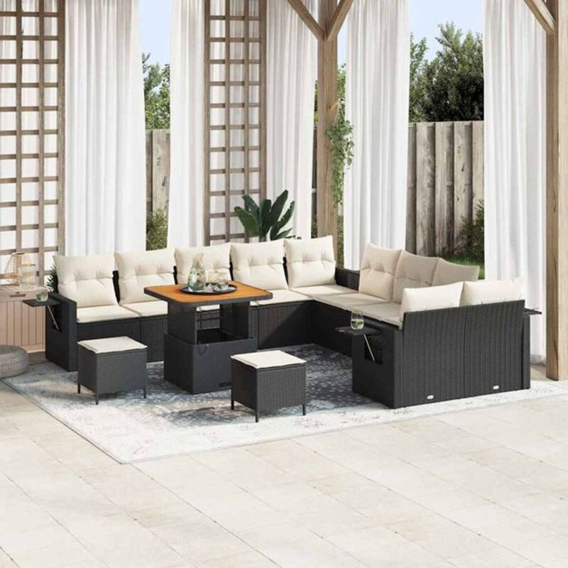 vidaxl Garten-Sofa-Set aus Poly-Rattan mit Speicherfunktion in Schwarz, 13-teiliges modernes Set - Bild 1