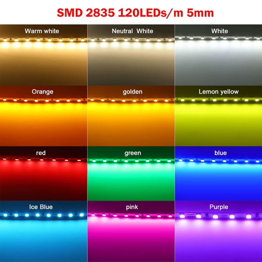 XUNATA RGB LED-Streifen SMD 2835 mit 120 LEDs/m, Multicolour, Flexibles Band für 12V oder 24V - Bild 2