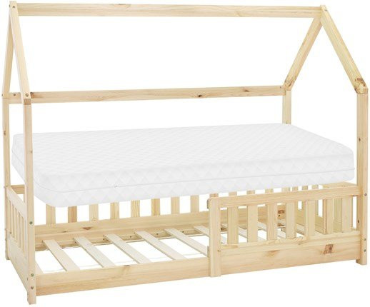 ML-Design Kinderbett Hausbett aus Massivholz Kiefernholz inkl. Matratze und Rausfallschutz B/T/H: 80 x 160 x 132 cm - Bild 1
