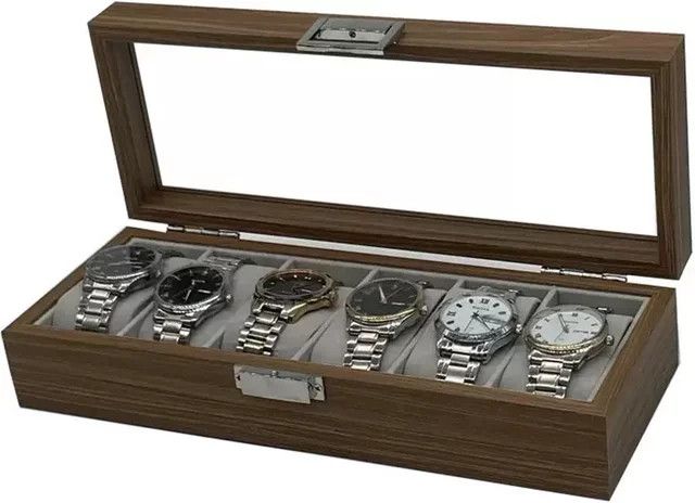 DOKW Uhrenetui aus Holz mit schwarzer Walnussmaserung für 6 Uhren - Bild 1
