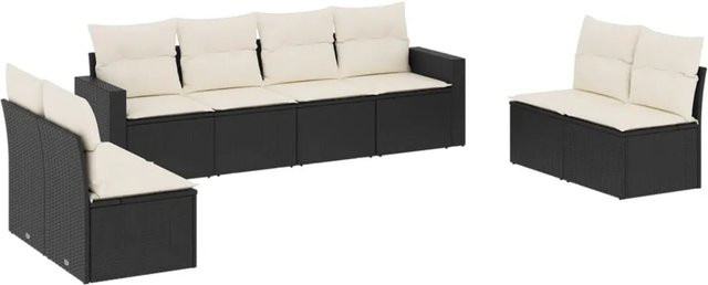 vidaXL 8-tlg Garten-Sofagarnitur in L-Form aus Polyrattan mit Kissen, Schwarz - Bild 1