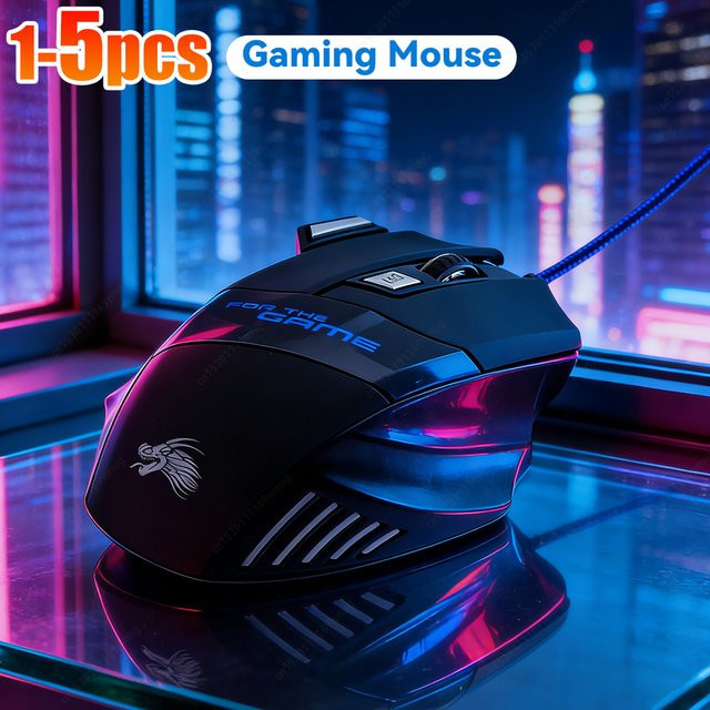 ALLOYSEED Optische Gaming-Maus für PC mit 7-Farben Hintergrundbeleuchtung und einstellbarem DPI in Schwarz und Multicolour - Bild 1