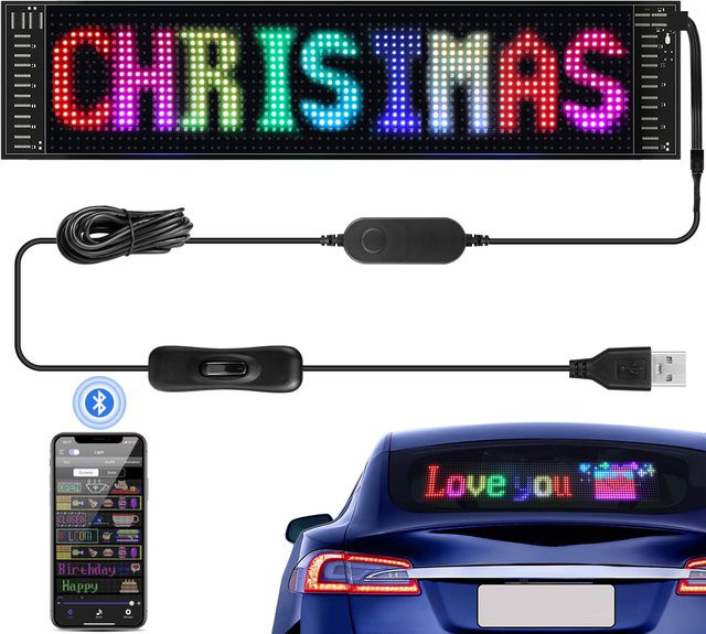 Rybakov USB-LED-Bildschirmschild in Schwarz mit Bluetooth, App-Steuerung und RGB-Effekten zur Anzeige von Nachrichten und Logos - Bild 1