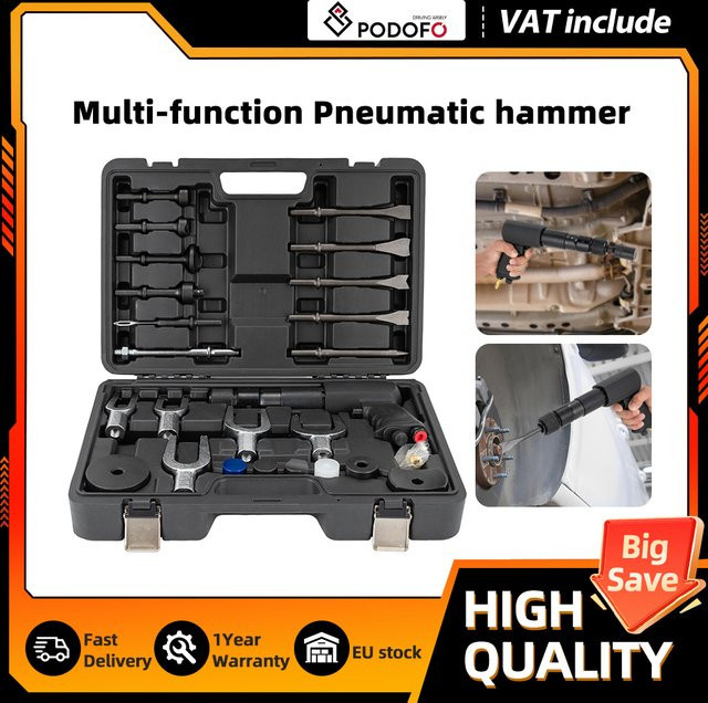 Podofo 25-teiliges pneumatisches Lufthammer-Set in Schwarz mit 2100 BPM und Schnellwechsel-Meißel für die Automobilwartung und Reparatur - Bild 1